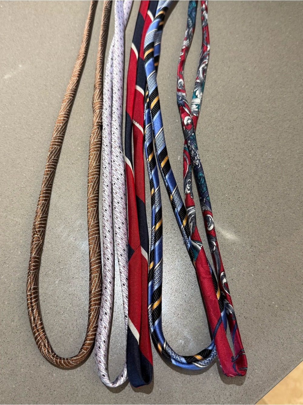 Upcycled handmade silk tie cords multi colors bundle. See photos for using them.